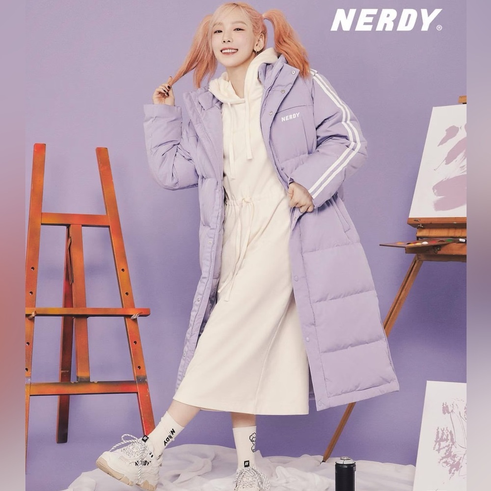 Lilac Long Puffer Coat by Nerdy, Oversized Winter Jacket, Korean Streetwear